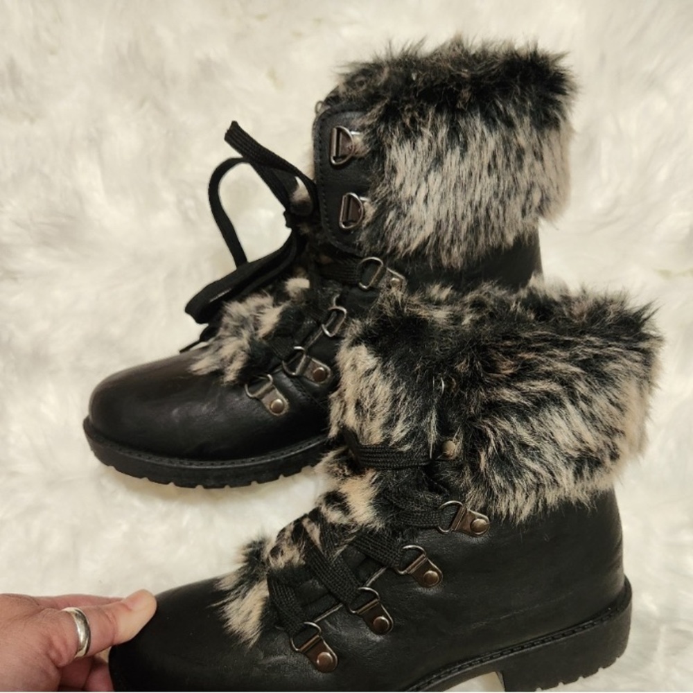 Wanted Black Faux Fur Lace-Up Booties